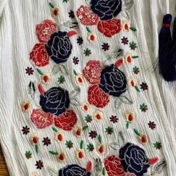 NWT Raga White Embroidered Long Sleeve Romper with Tassel Tie Size S | Bohemian - Picture 3 of 11